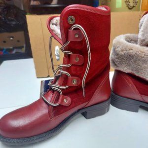 Bos & Co. Boots Womens Size EU 41 100% Wool Suede Leather Combat Winter Faux Fur